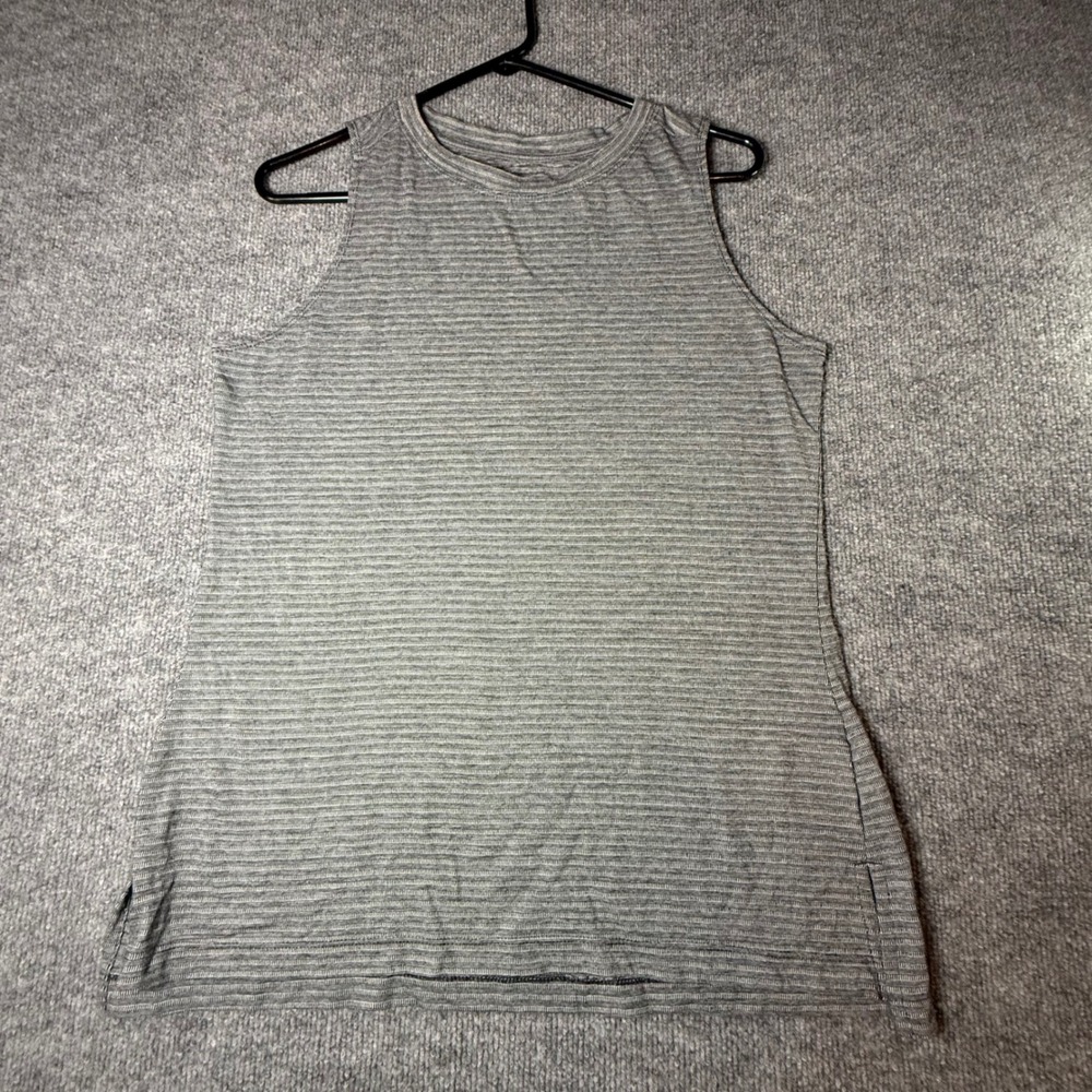 Athletic Works Womens Gray Striped Sleeveless Crew Neck Tank Top Large 12-14